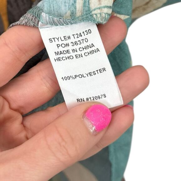 Entro Boutique Teal Blue Tropical Print Collared Lightweight Woven Summer Top - Picture 10 of 11